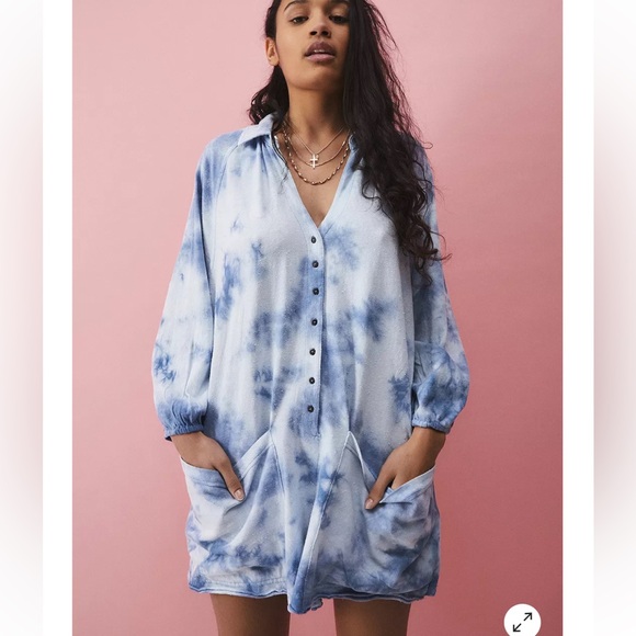 Urban outfitters tie-dye benni slouchy playsuit blue white pockets button down - Picture 2 of 7